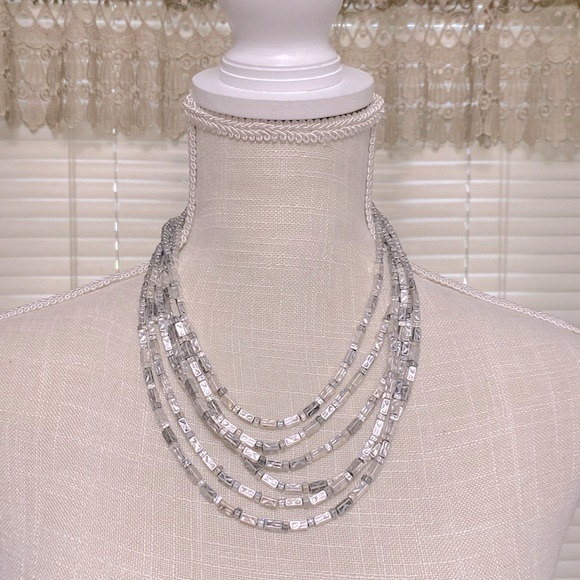 Chico’s multi strand silver tone necklace, contrasting tones, adjustable chain - Picture 3 of 10